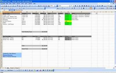 organizer bill excel spreadsheet template monthly microsoft personal revenue