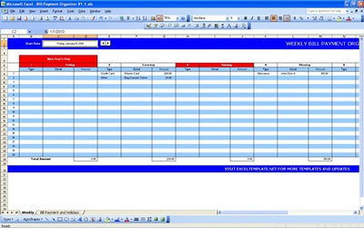 Bill Payment Organizer | Excel Templates