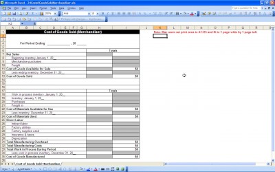 CoGS Worksheet Template for Excel