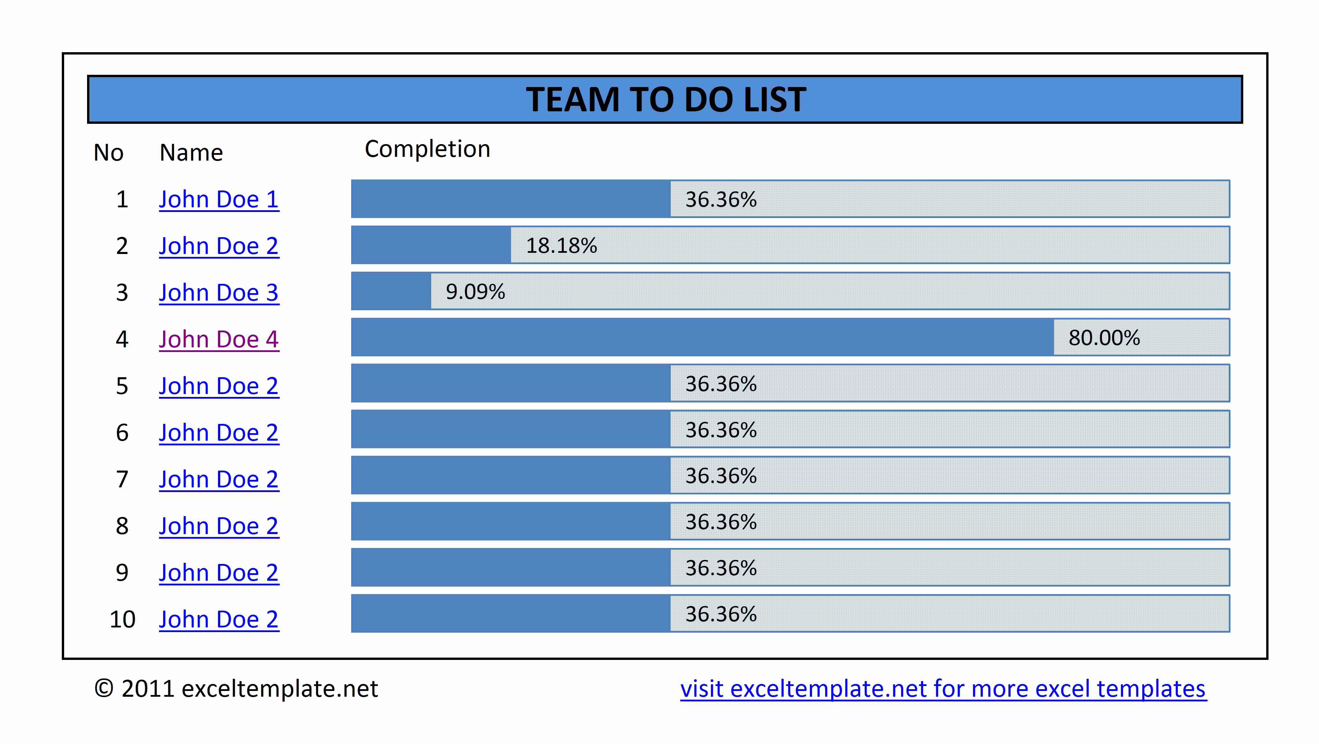 Team to do List Excel Templates