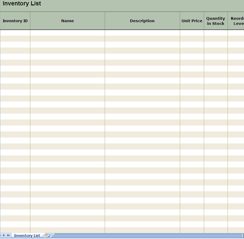 home inventory template excel