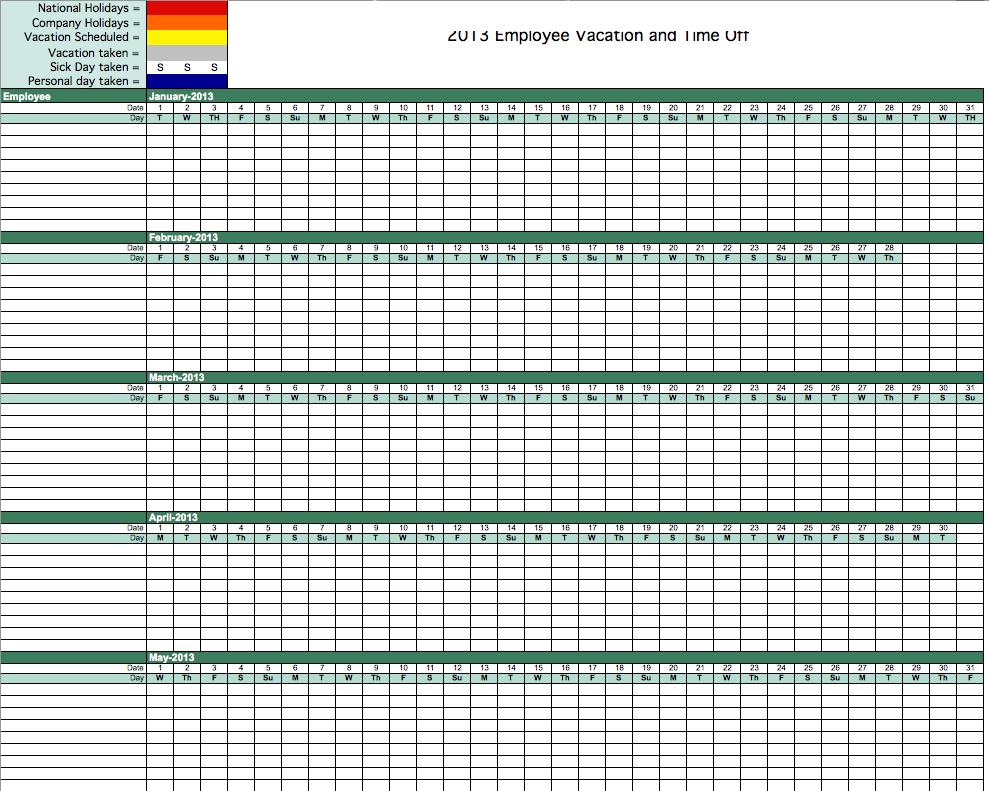 employee absence schedule excel template