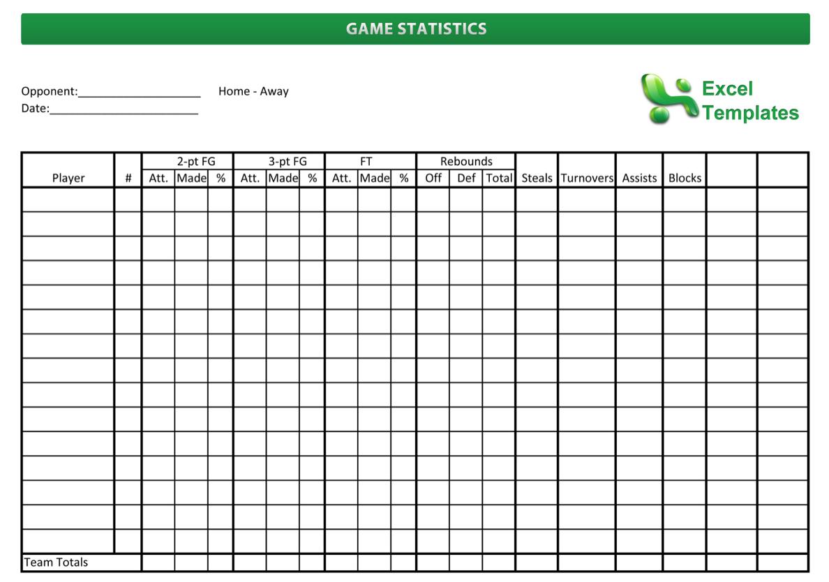 Free Basketball Stat Sheet Template Excel Printable Templates