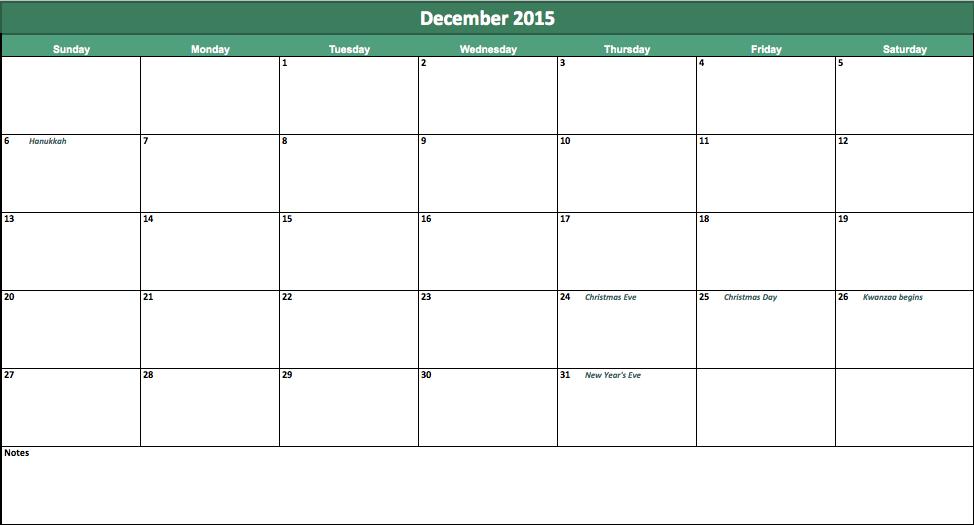 December 2015 Calendar