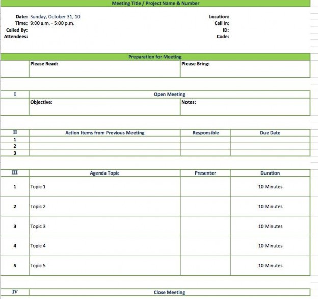 Free Excel Meeting Agenda Template Download Riset
