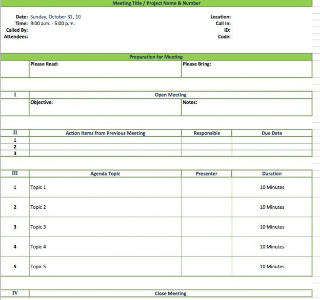 Meeting Agenda Excel Template