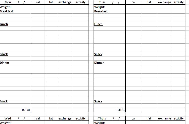 Printable Weekly Calorie Chart