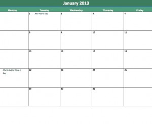 2013 School Calendar Template