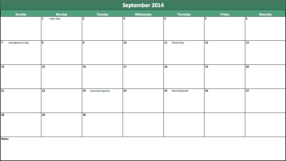September 2014 Calendar 2014 September Calendar