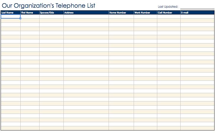 excel phone directory template