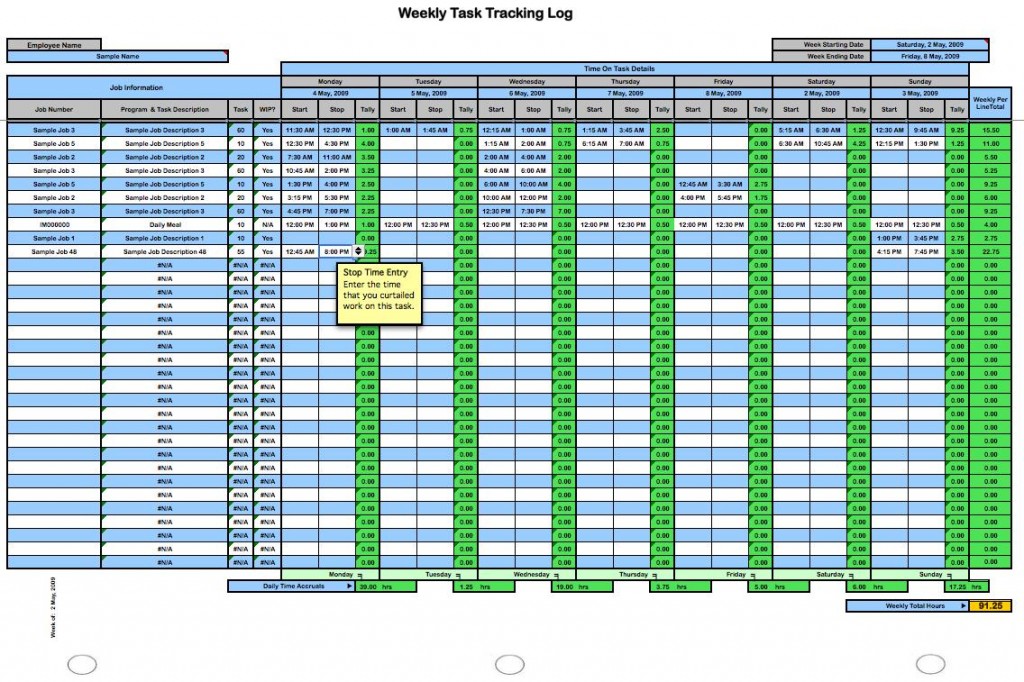 daily time tracking sheet template