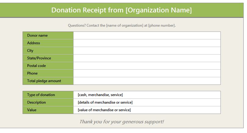 Tax Donation Receipt Template from exceltemplates.net