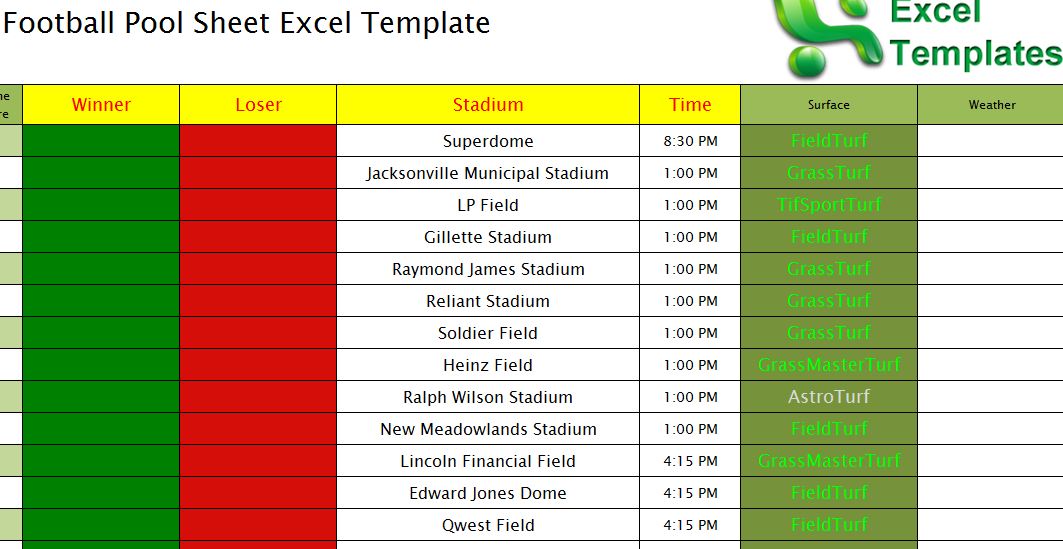 Football Pool Sheet Excel Template Football Pool Template