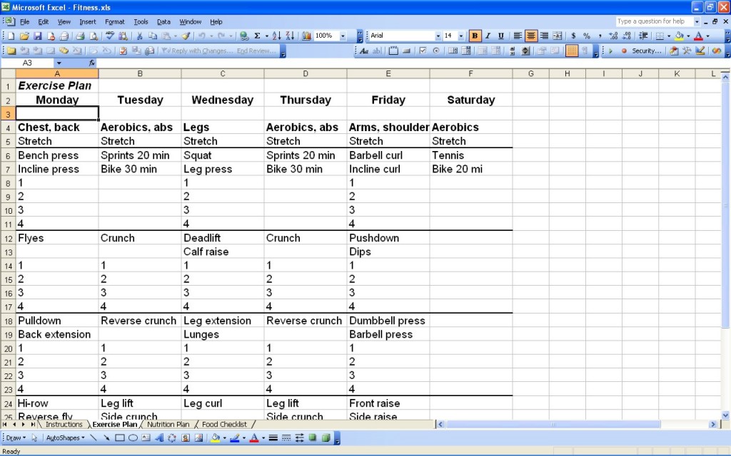 workout template excel