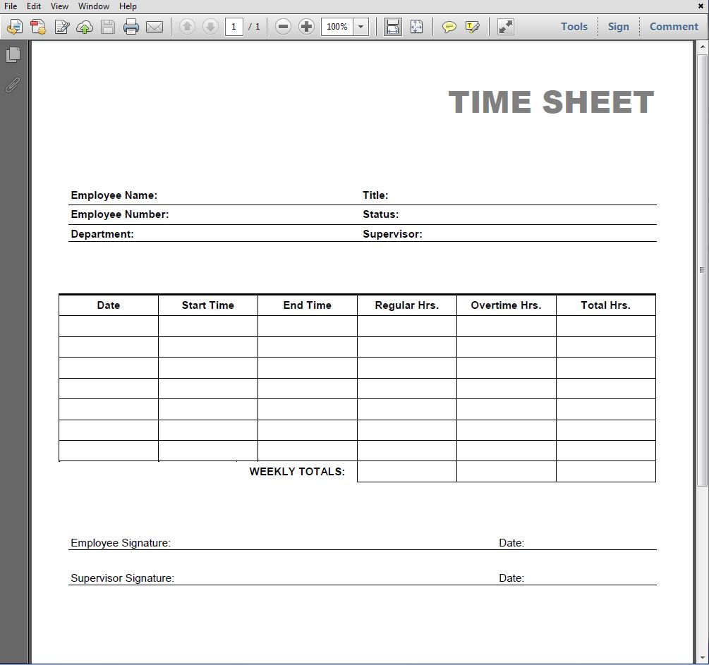 Printable Blank PDF Time Card Image