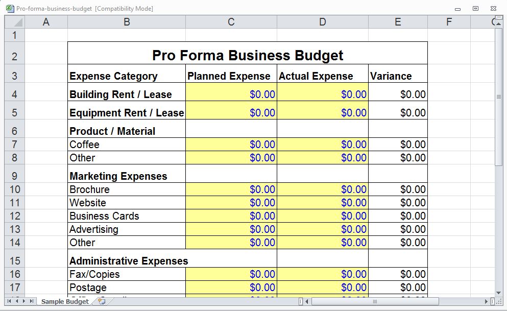 Free Pro Forma Template from exceltemplates.net