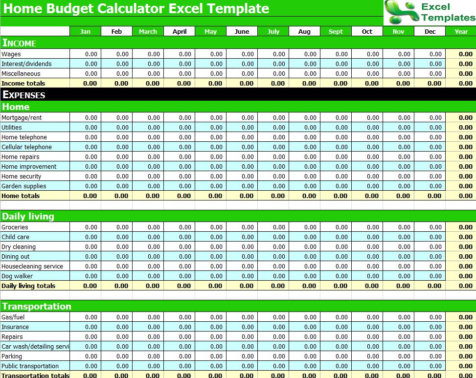 budget calculator excel spreadsheet