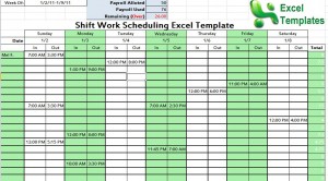screenshot of the shift work scheduling excel template