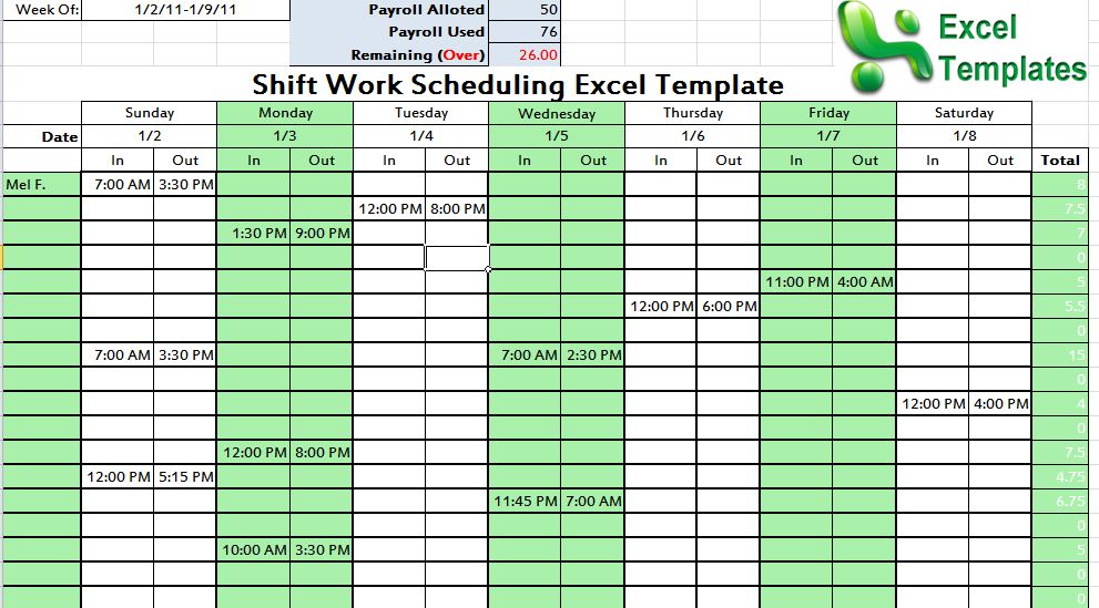 hours spreadsheet template free