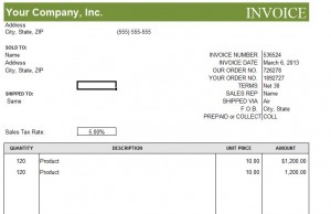 screenshot of the excel invoice template