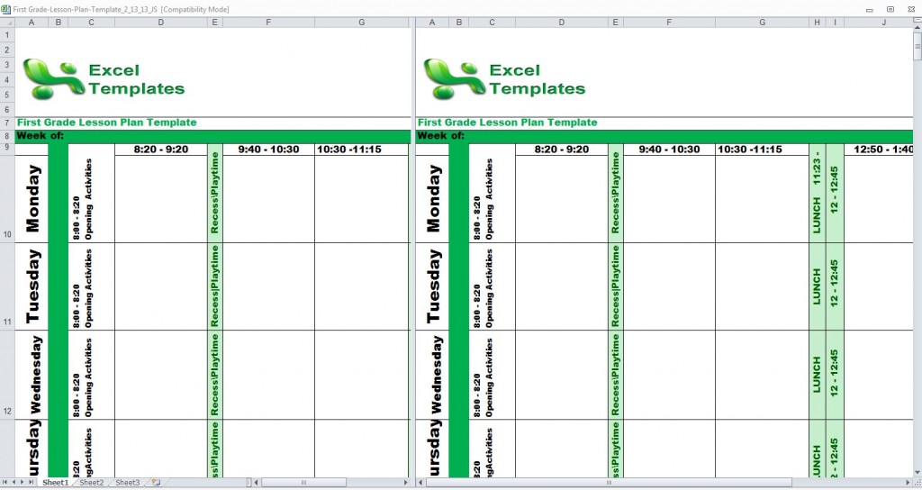 First Grade Lesson Plan Template from ExcelTemplates.net