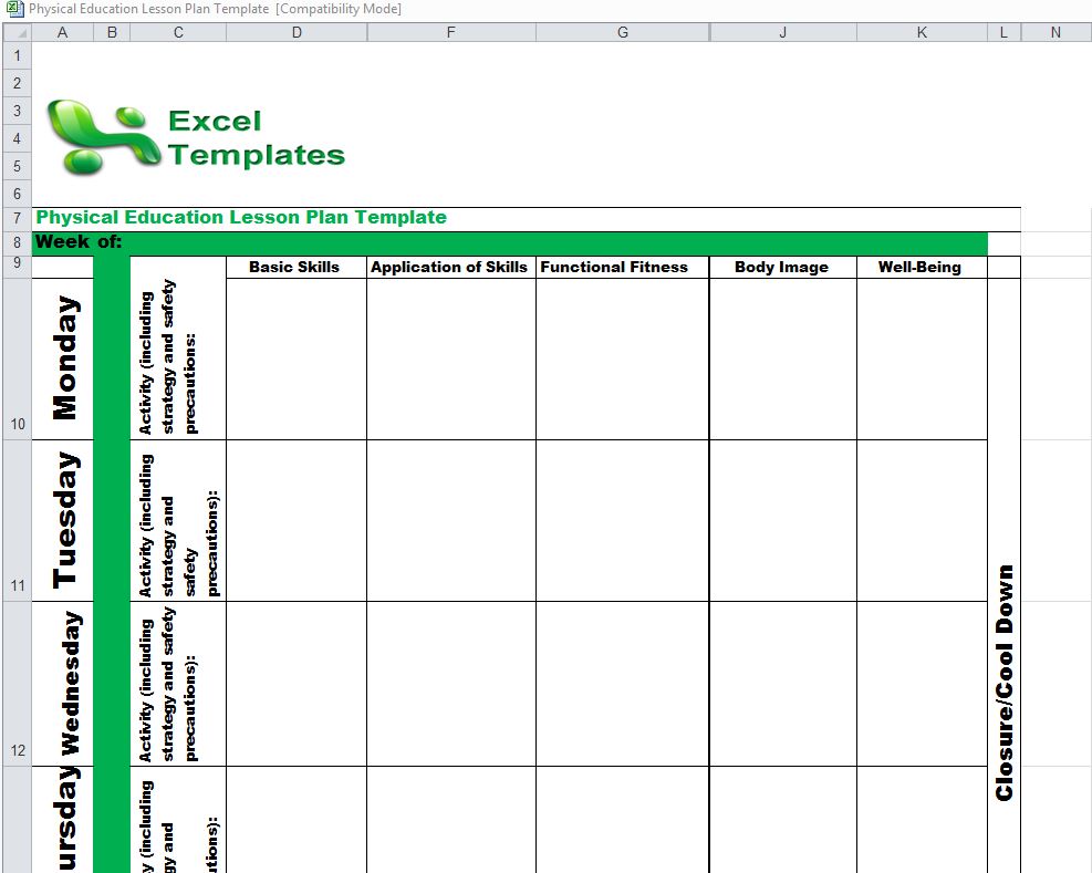 Physical Education Lesson Plan Template Pe Lesson Plan Template