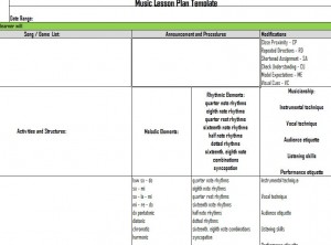 Screenshot of the music lesson plan template