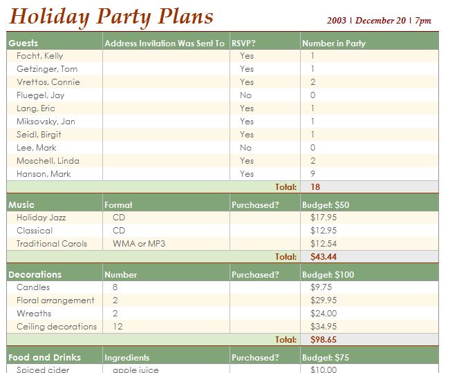 event planner template excel