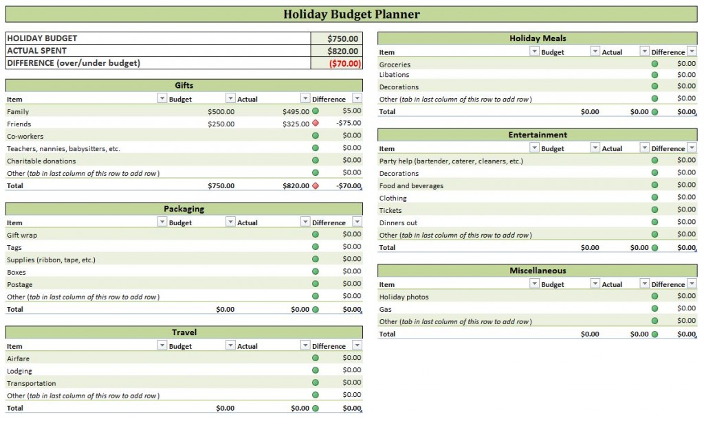 holiday budget planner printable