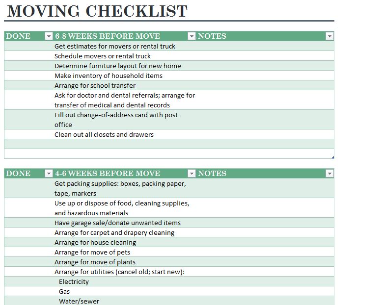 moving planner checklist