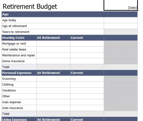 retirement budget planner template