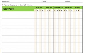 Screenshot of the Attendance Record Template