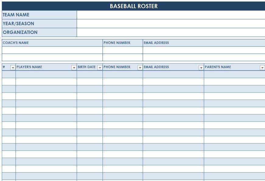 Baseball Roster Template  Baseball Lineup Templates