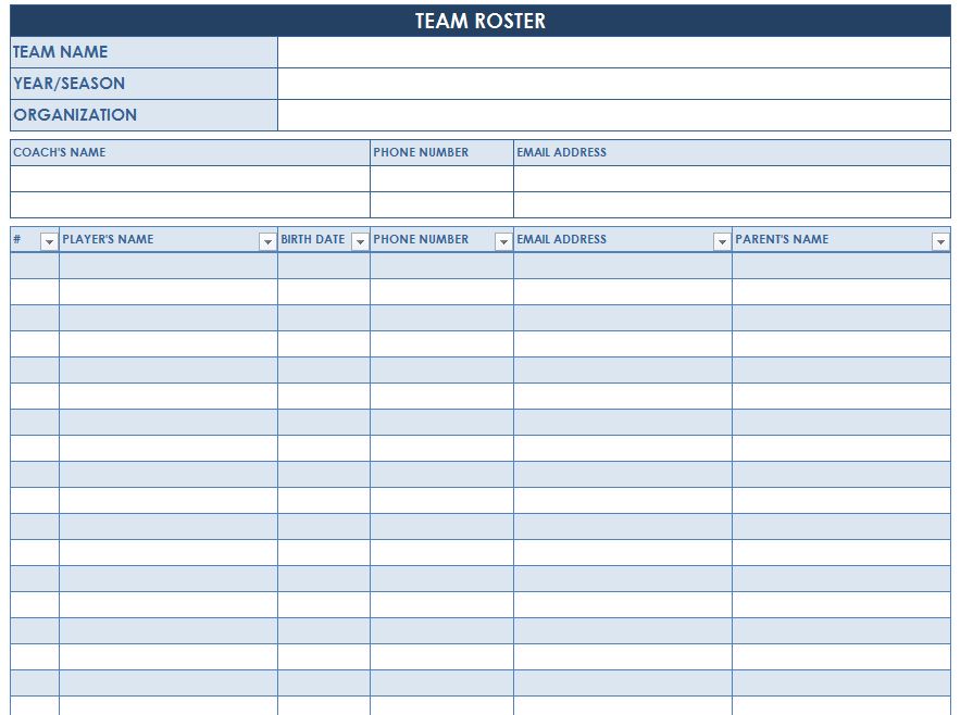 Screenshot of the Soccer Roster Template