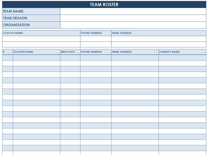 Soccer Roster Template | Soccer Team Roster Template