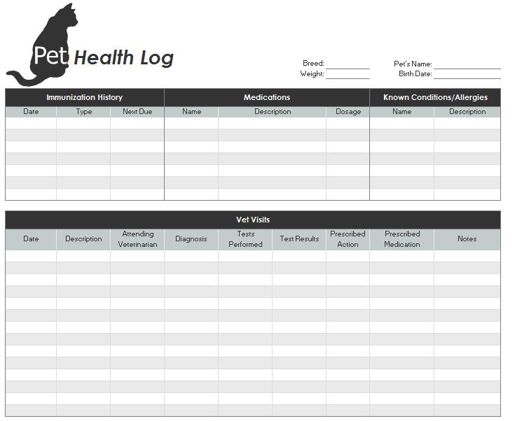 Pet Health Record Template Pet Health Records