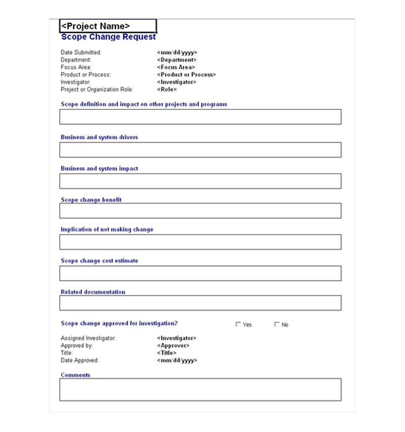 Software change request form template