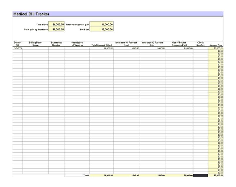 Medical Bill Tracker Medical Bill Tracker Spreadsheet
