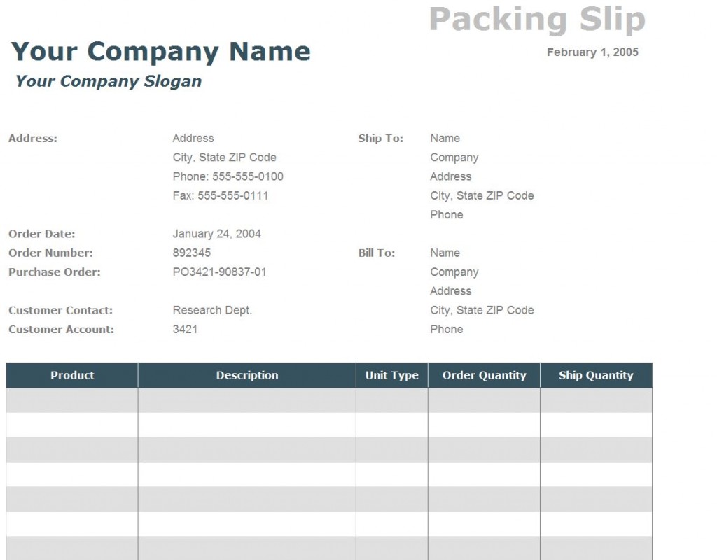 The Packing Slip Template