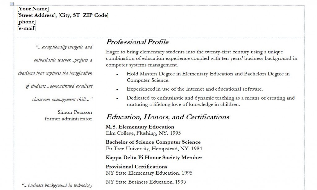 free downloadable template for teacher resume