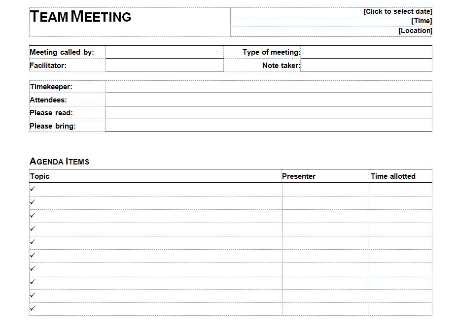 Free Informal Meeting Agenda Template