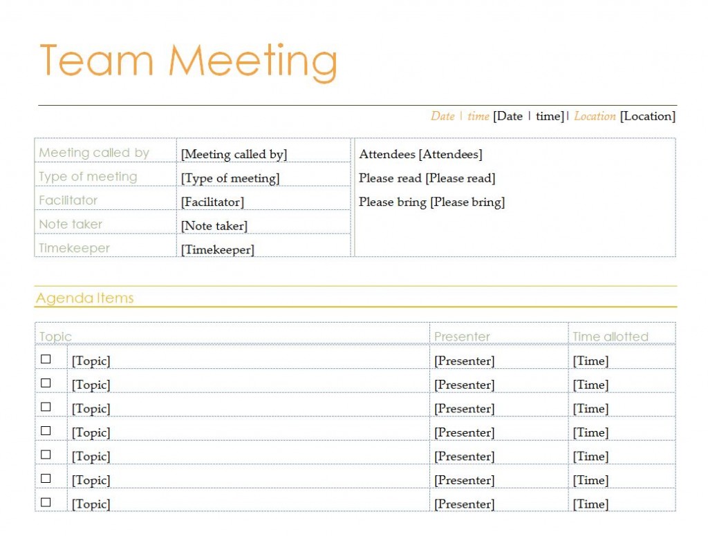 Weekly Team Meeting Agenda Template from exceltemplates.net