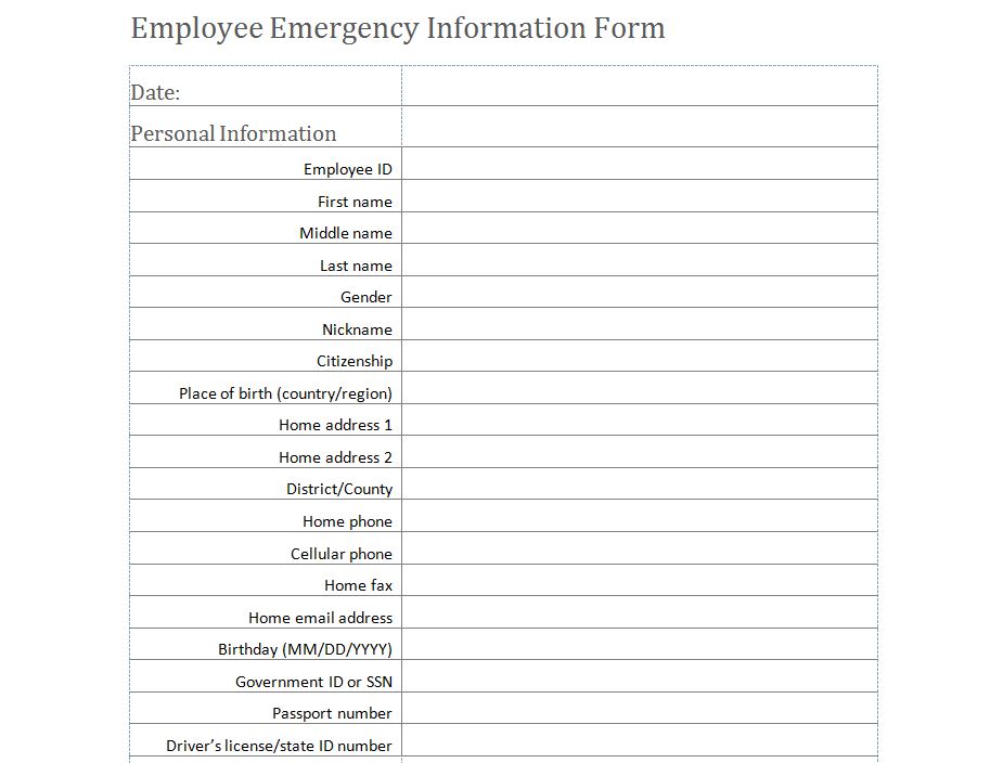 employee emergency contact information sheet