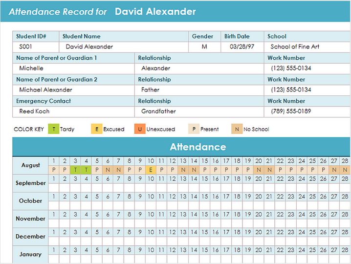 editable excel student attendance template