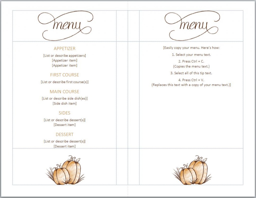 Thanksgiving Menu Template Thanksgiving Menu Templates Free