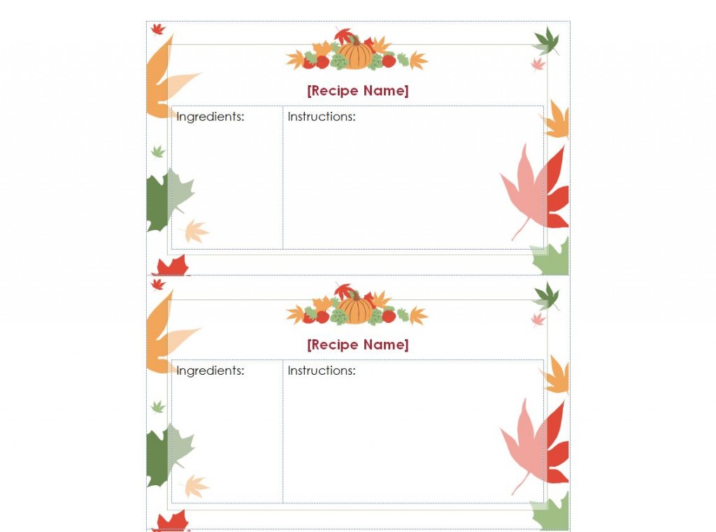 fall recipe card template for word