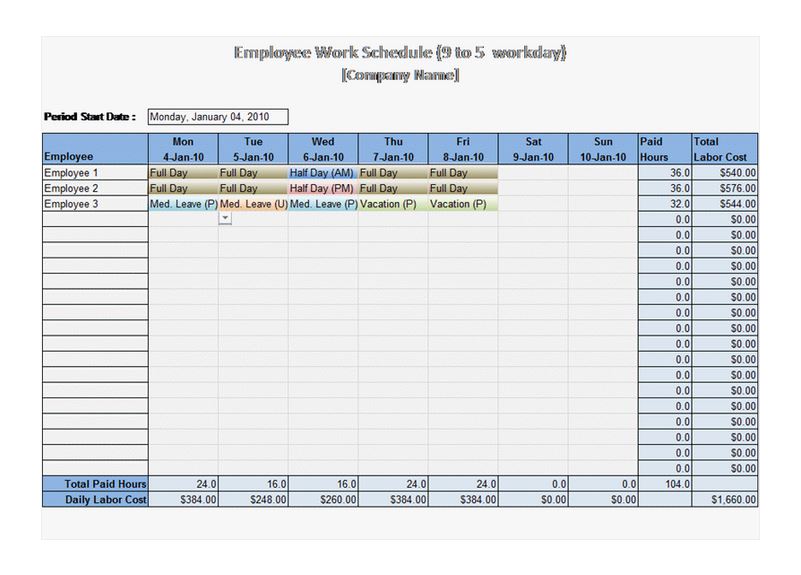 weekly work hours spreadsheet