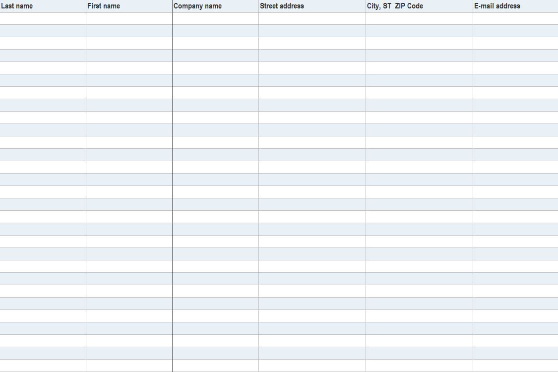 Address List Template Address List Sheet