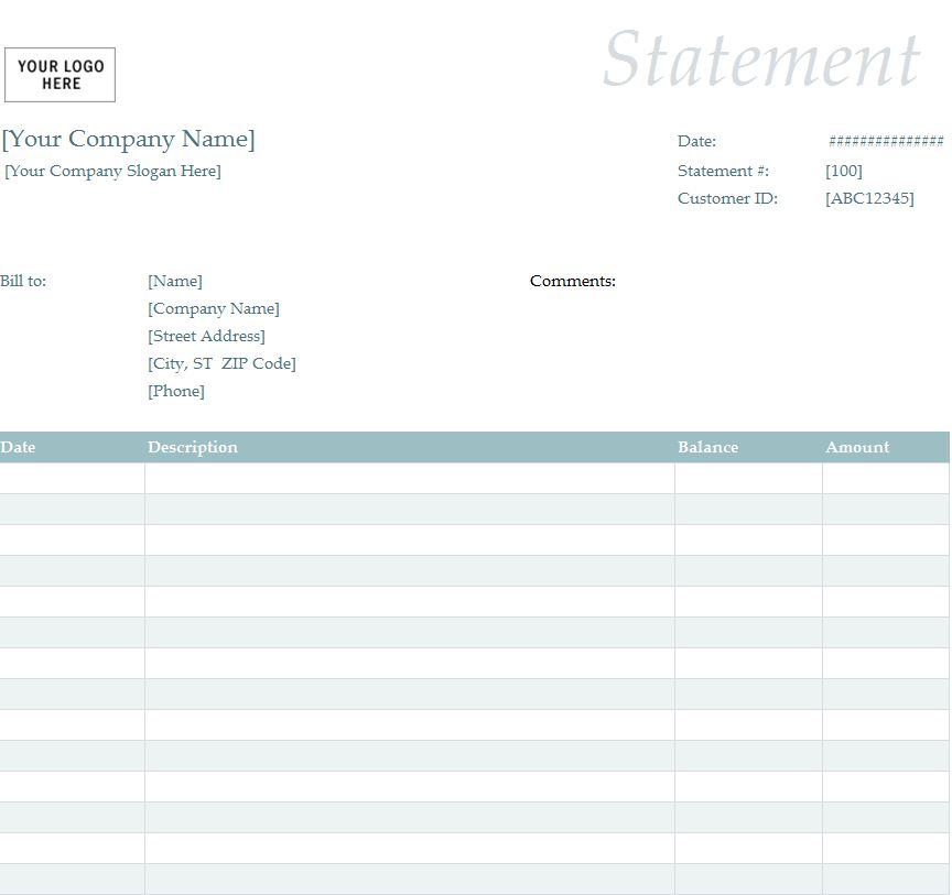 Billing Statement Template Billing Statement Form