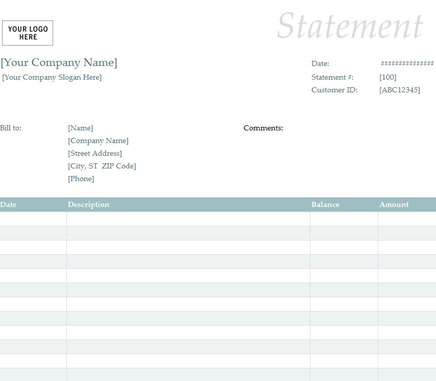 Free Billing Statement